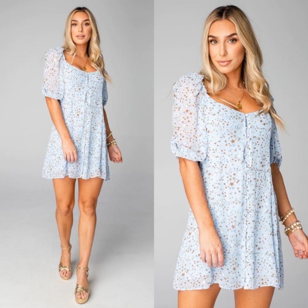 BuddyLove Puff Sleeve Sweetheart Mini Dress | L